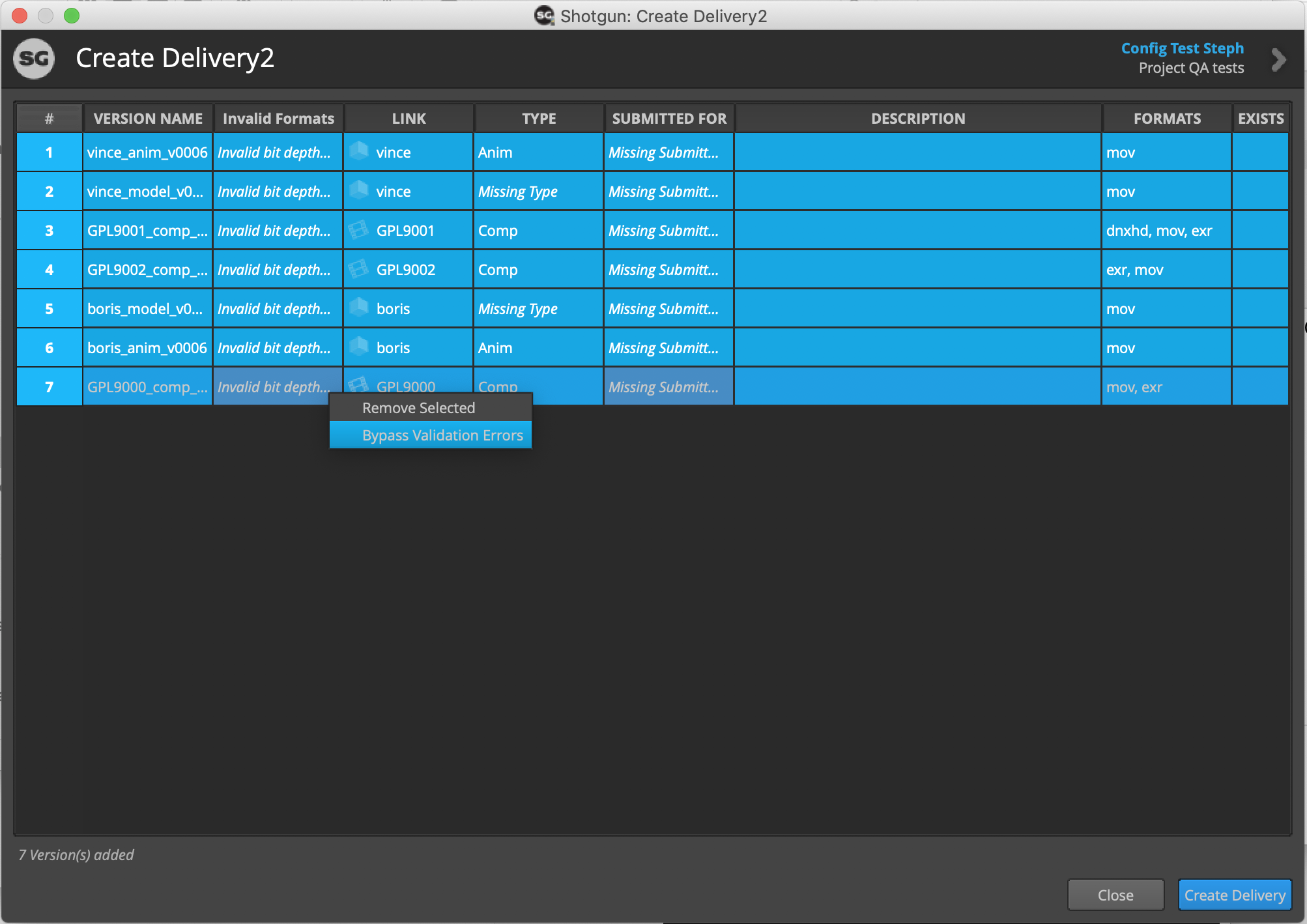 Create Delivery error