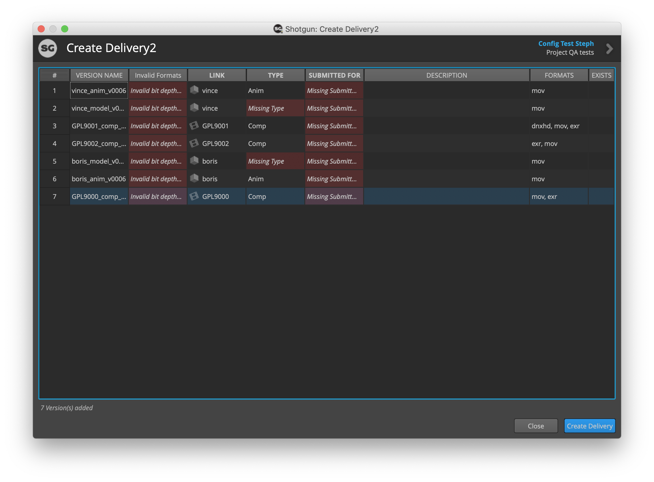 Create Delivery error