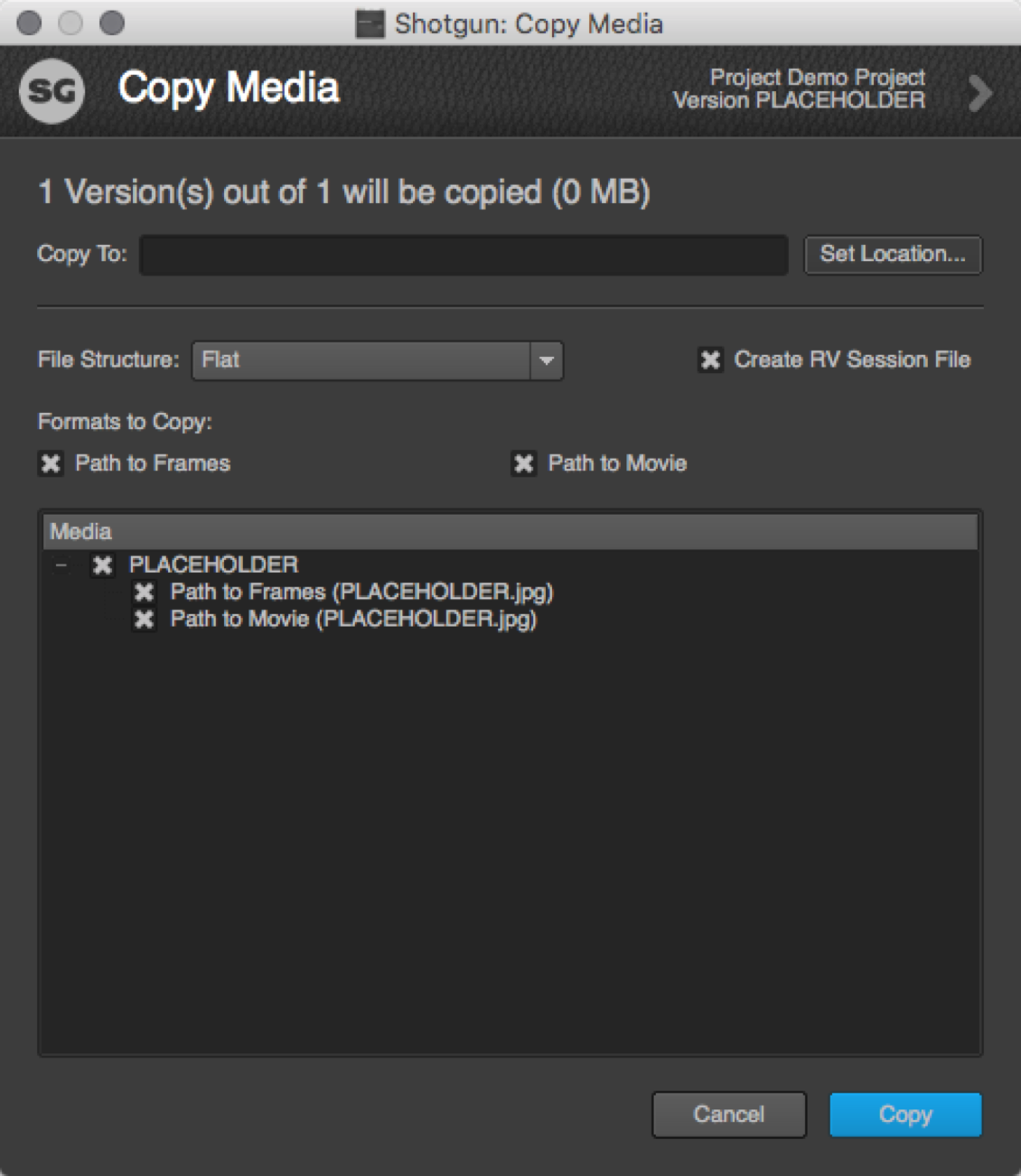 Copy Media menu