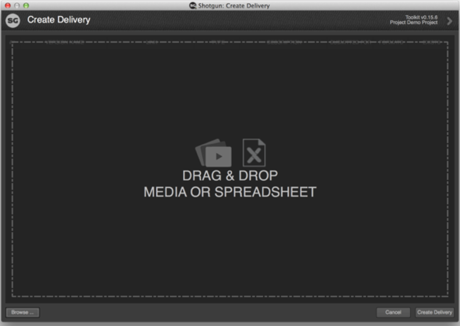 Create Delivery drag and drop window