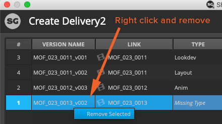 Create Delivery remove