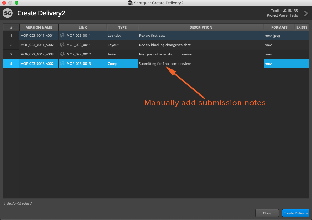 Create Delivery submission