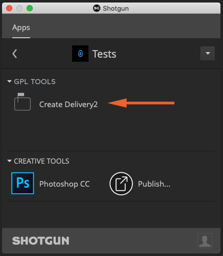 Create Delivery menu