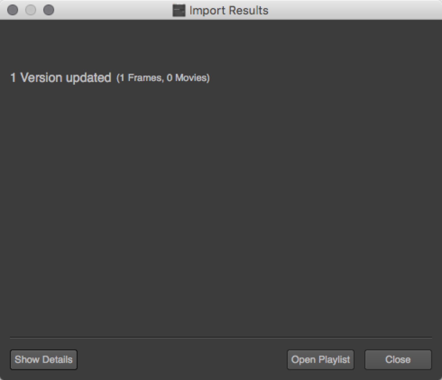 Import Media results window